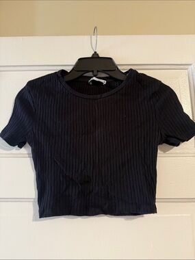 Zara Black Ribbed Short Sleeve Crop Top